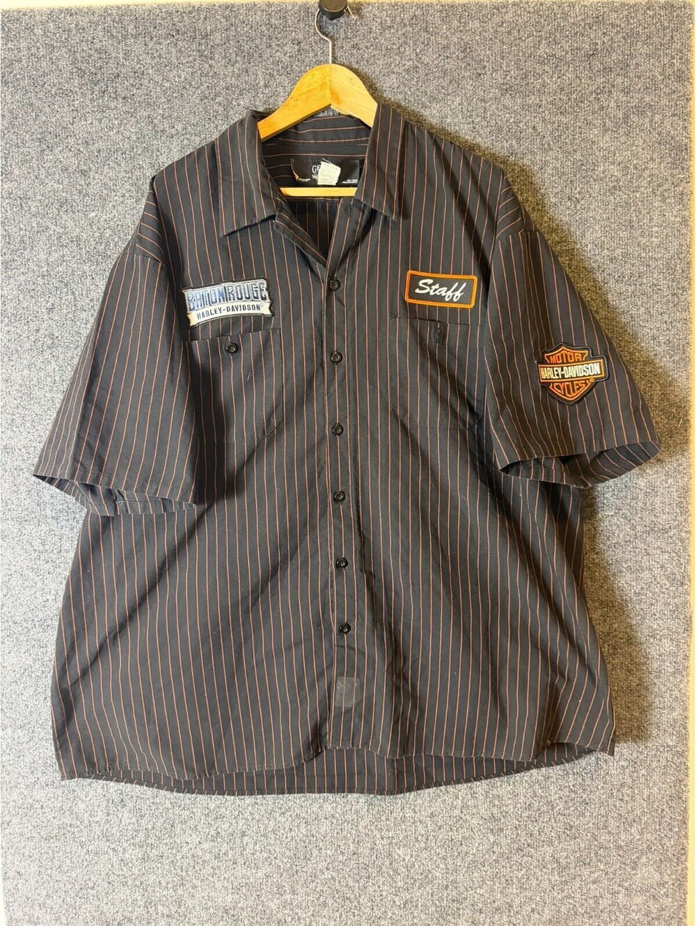 Harley Davidson Workwear Shirt Mens 3XL Black Orange Pinstripe Baton Rouge Staff